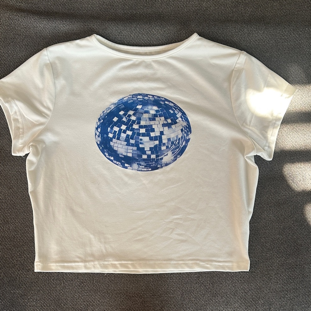 White disco ball crop top
